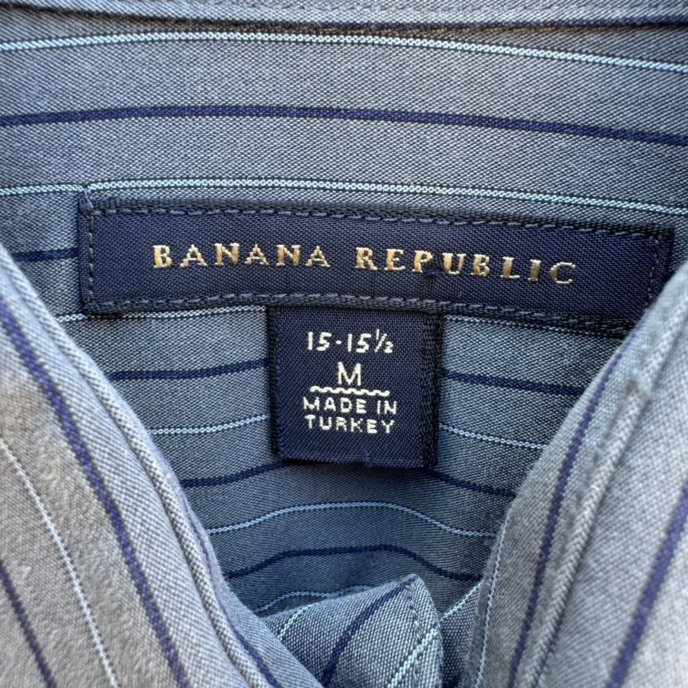 Banana Republic Mens M 15-15.5 Grey Pinstripe French Cuff Dress Shirt Office